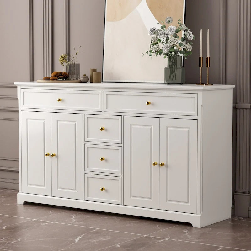 Buffet/buffet blanc laqué style moderne du milieu du siècle