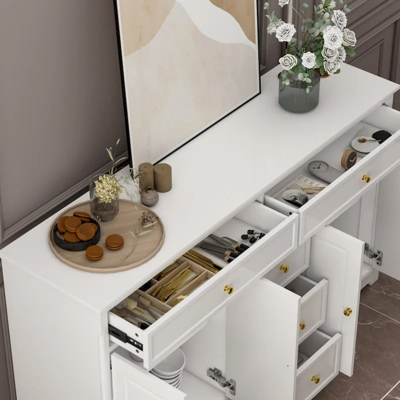 Buffet/buffet blanc laqué style moderne du milieu du siècle
