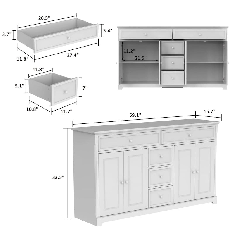 Buffet/buffet blanc laqué style moderne du milieu du siècle