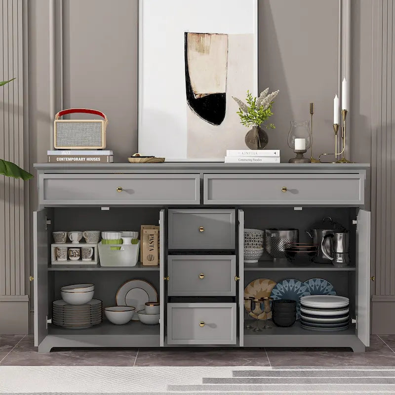 Buffet/buffet blanc laqué style moderne du milieu du siècle