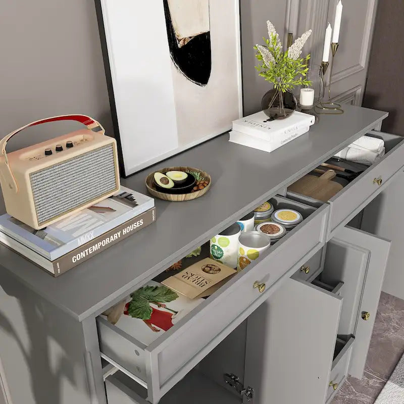 Buffet/buffet blanc laqué style moderne du milieu du siècle