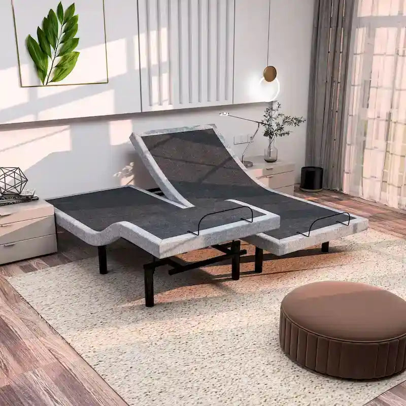 Sommier articulé Renanim avec double massage - USB, éclairage sous le lit, position zéro gravité, contrôle par application, inclinaison de la tête et des pieds