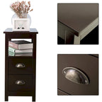 Table d'appoint étroite de style rustique pour salon ou chambre, avec 2 tiroirs et 1 étagère ouverte, idéale pour les petits espaces.