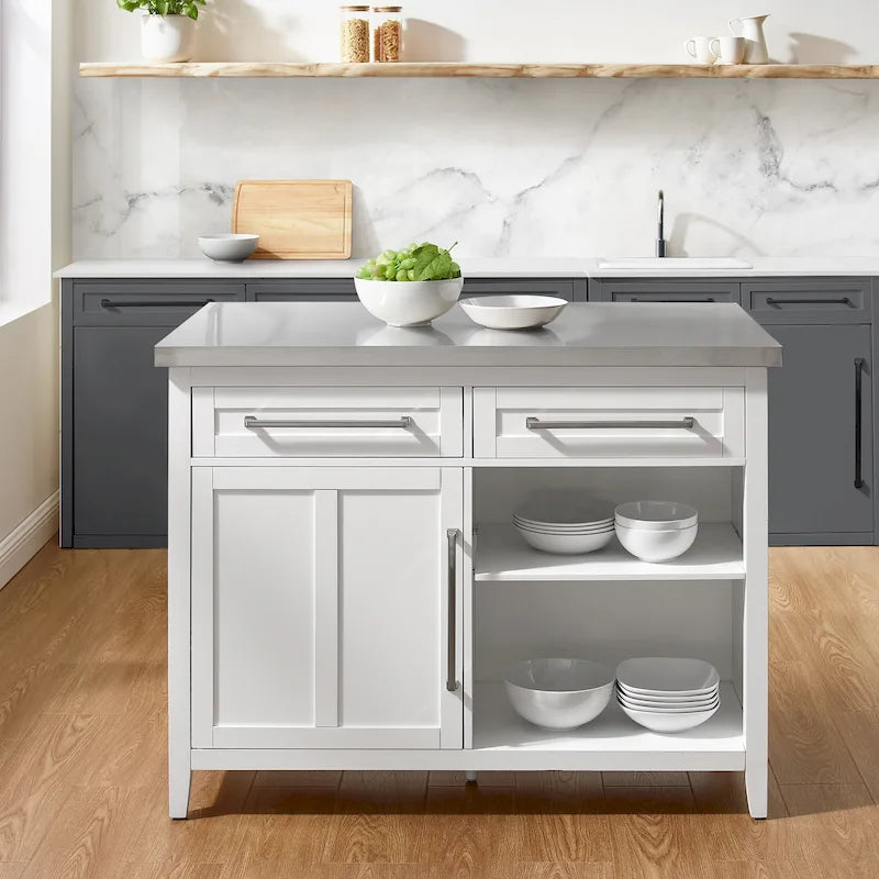 Îlot de cuisine Crosley Silvia avec plateau en acier inoxydable - 71 cm (P) x 117 cm (L) x 93 cm (H)