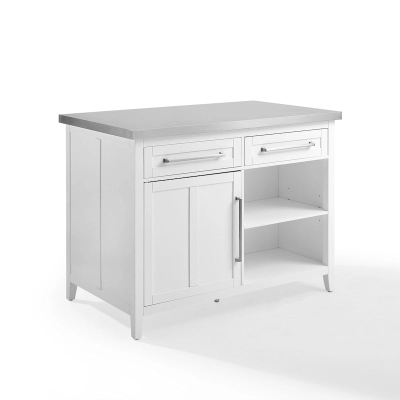 Îlot de cuisine Crosley Silvia avec plateau en acier inoxydable - 71 cm (P) x 117 cm (L) x 93 cm (H)