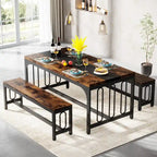 Table de cuisine de 140 cm avec 2 bancs, ensemble table et chaises pour 4 à 6 personnes