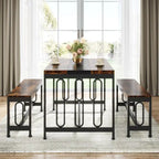 Table de cuisine de 140 cm avec 2 bancs, ensemble table et chaises pour 4 à 6 personnes