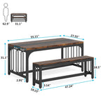 Table de cuisine de 140 cm avec 2 bancs, ensemble table et chaises pour 4 à 6 personnes