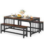 Table de cuisine de 140 cm avec 2 bancs, ensemble table et chaises pour 4 à 6 personnes