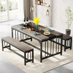 Table de cuisine de 140 cm avec 2 bancs, ensemble table et chaises pour 4 à 6 personnes