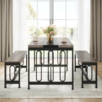 Table de cuisine de 140 cm avec 2 bancs, ensemble table et chaises pour 4 à 6 personnes