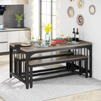 Table de cuisine de 140 cm avec 2 bancs, ensemble table et chaises pour 4 à 6 personnes