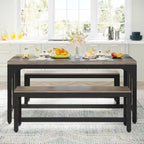 Table de cuisine de 140 cm avec 2 bancs, ensemble table et chaises pour 4 à 6 personnes