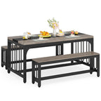 Table de cuisine de 140 cm avec 2 bancs, ensemble table et chaises pour 4 à 6 personnes