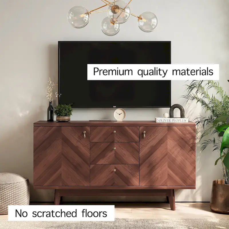 Buffet/meuble TV scandinave Living Skog avec tiroirs et pieds en bois pour téléviseurs jusqu'à 65 pouces.