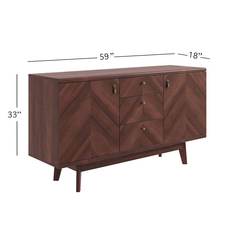 Buffet/meuble TV scandinave Living Skog avec tiroirs et pieds en bois pour téléviseurs jusqu'à 65 pouces.