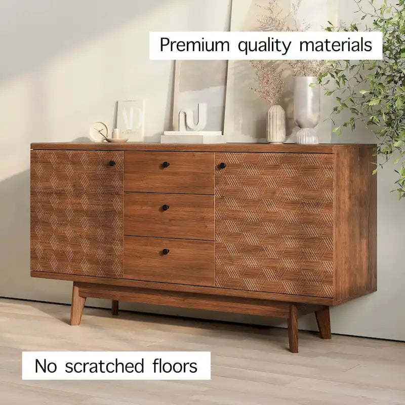 Buffet/meuble TV scandinave Living Skog avec tiroirs et pieds en bois pour téléviseurs jusqu'à 65 pouces.