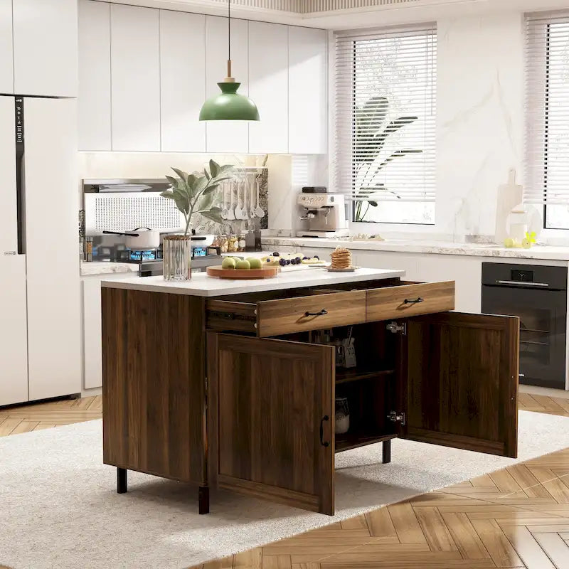 Solution de rangement polyvalente en marbre pour îlot de cuisine