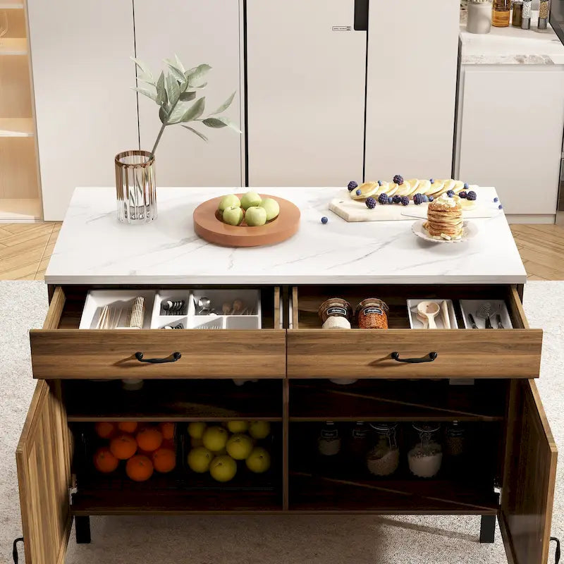 Solution de rangement polyvalente en marbre pour îlot de cuisine
