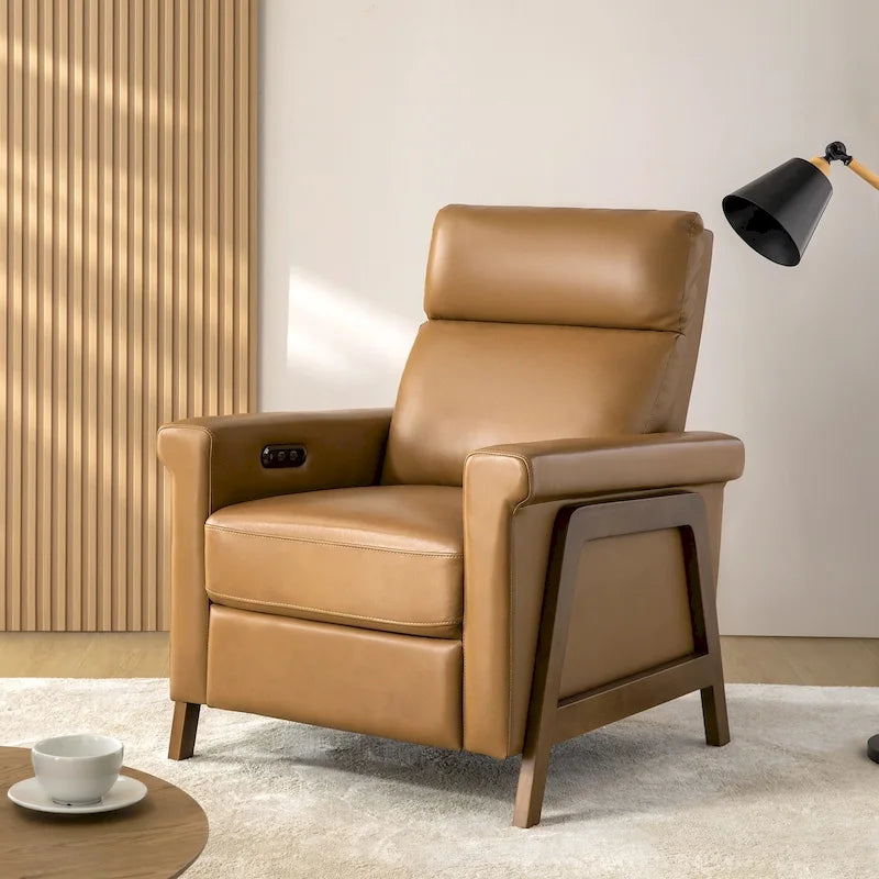 Fauteuil inclinable électrique moderne Jaime en cuir véritable avec ports USB par HULALAHOME