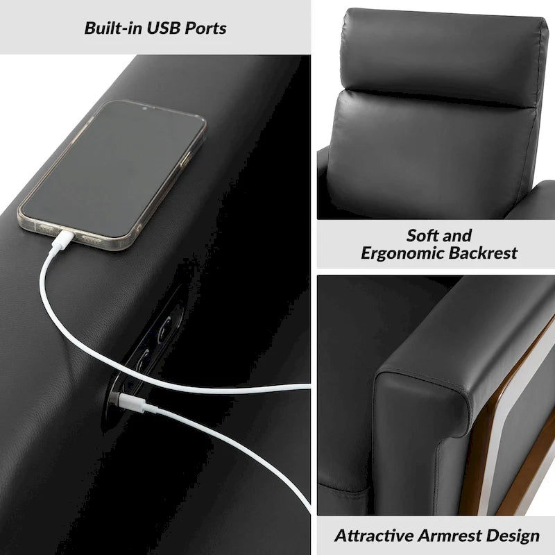 Fauteuil inclinable électrique moderne Jaime en cuir véritable avec ports USB par HULALAHOME