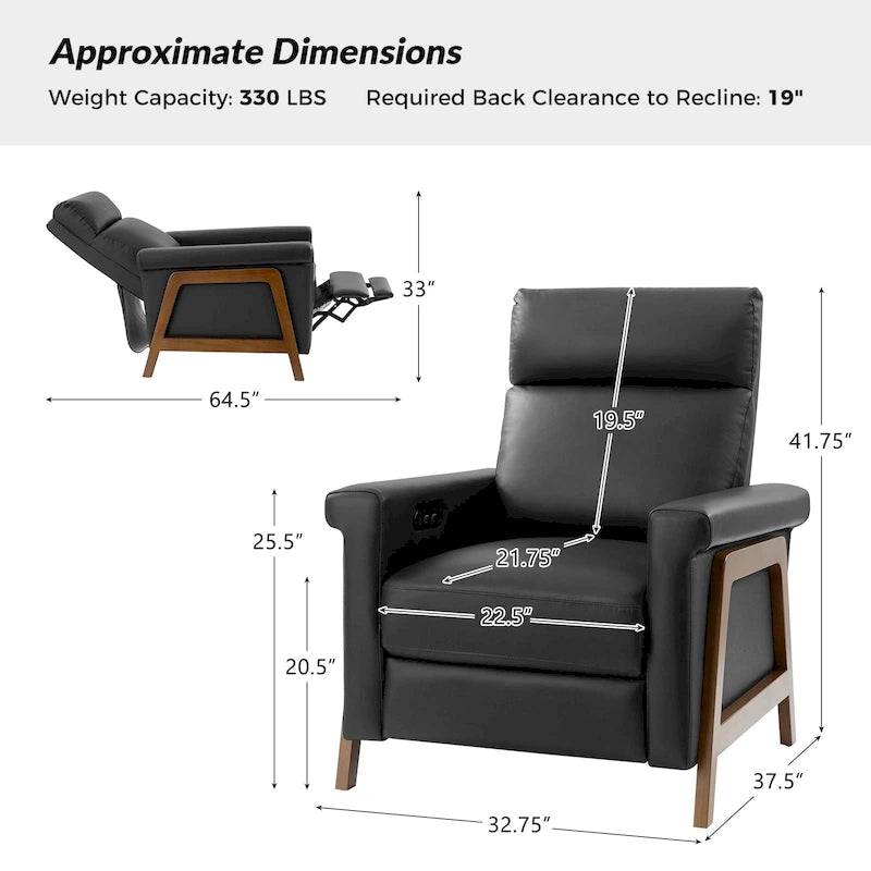 Fauteuil inclinable électrique moderne Jaime en cuir véritable avec ports USB par HULALAHOME