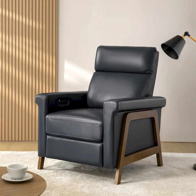 Fauteuil inclinable électrique moderne Jaime en cuir véritable avec ports USB par HULALAHOME