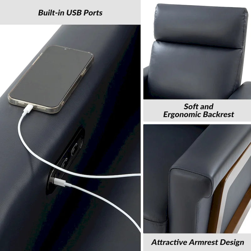 Fauteuil inclinable électrique moderne Jaime en cuir véritable avec ports USB par HULALAHOME