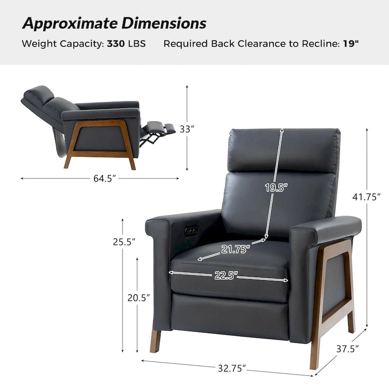 Fauteuil inclinable électrique moderne Jaime en cuir véritable avec ports USB par HULALAHOME