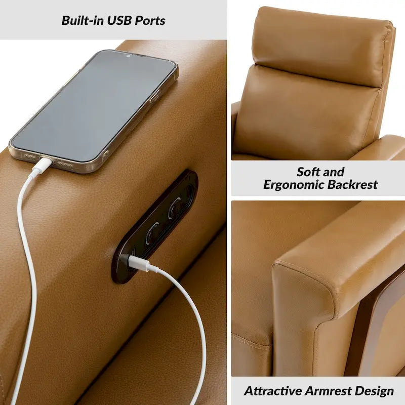 Fauteuil inclinable électrique moderne Jaime en cuir véritable avec ports USB par HULALAHOME