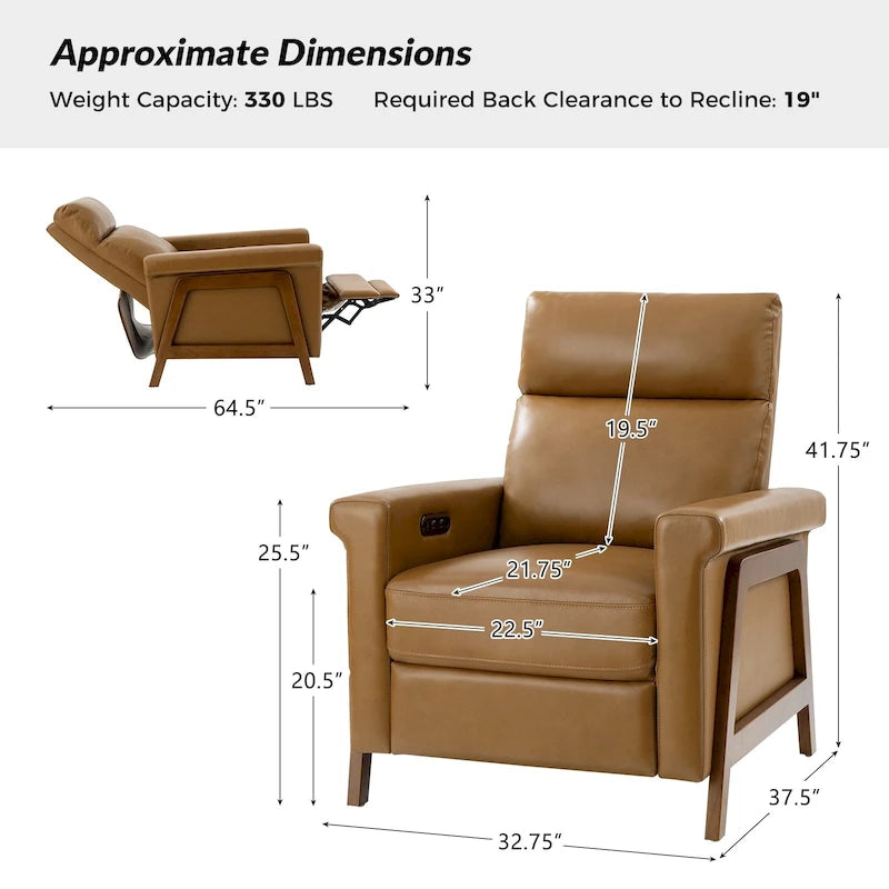 Fauteuil inclinable électrique moderne Jaime en cuir véritable avec ports USB par HULALAHOME