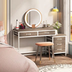 Bureau d'ordinateur réversible à 5 tiroirs, bureau pour bureau à domicile avec tiroir de rangement et support pour imprimante