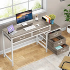 Bureau d'ordinateur réversible à 5 tiroirs, bureau pour bureau à domicile avec tiroir de rangement et support pour imprimante