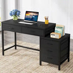 Bureau d'ordinateur réversible à 5 tiroirs, bureau pour bureau à domicile avec tiroir de rangement et support pour imprimante