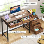 Bureau d'ordinateur réversible à 5 tiroirs, bureau pour bureau à domicile avec tiroir de rangement et support pour imprimante