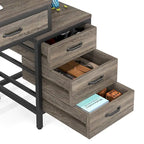 Bureau d'ordinateur réversible à 5 tiroirs, bureau pour bureau à domicile avec tiroir de rangement et support pour imprimante