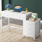 Bureau d'ordinateur réversible à 5 tiroirs, bureau pour bureau à domicile avec tiroir de rangement et support pour imprimante