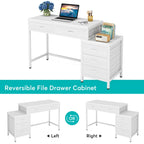Bureau d'ordinateur réversible à 5 tiroirs, bureau pour bureau à domicile avec tiroir de rangement et support pour imprimante