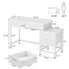 Bureau d'ordinateur réversible à 5 tiroirs, bureau pour bureau à domicile avec tiroir de rangement et support pour imprimante