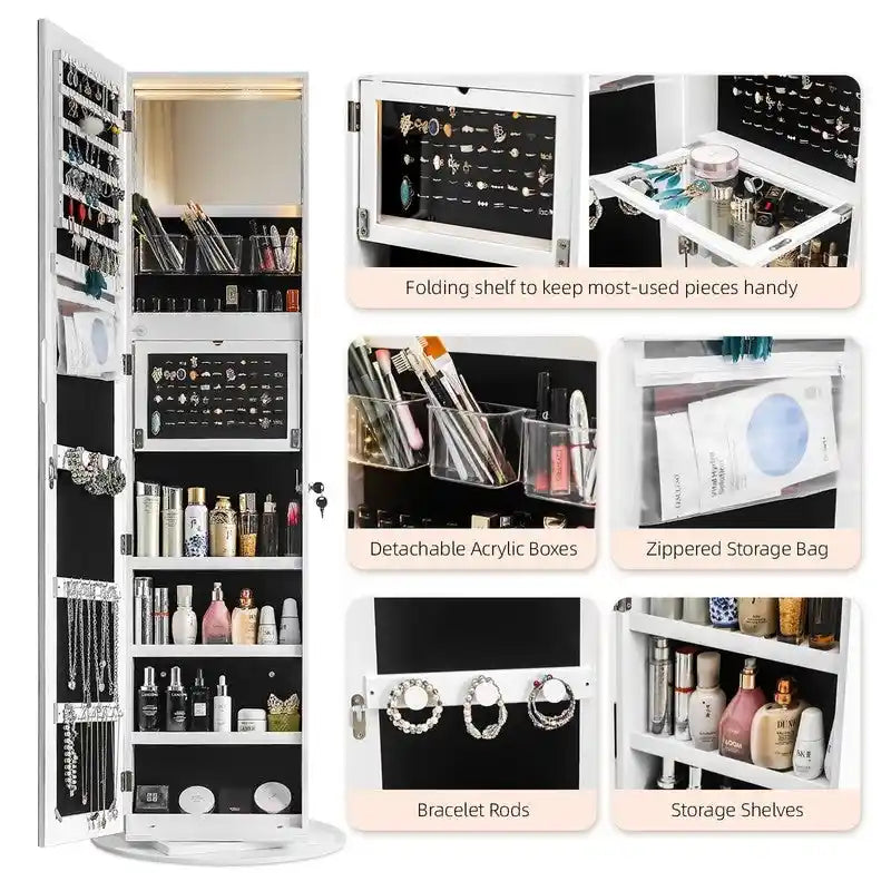 Armoire à bijoux verrouillable à 360° avec miroir pleine longueur - Non disponible