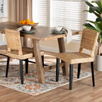 bali & pari Dermot Modern Bohemian Dark Brown Finished Wood and Natural Rattan 2-Piece Dining Chair Set