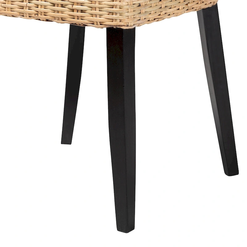 Ensemble de 2 chaises de salle à manger Bali &amp; Pari Dermot, style bohème moderne, en bois fini brun foncé et rotin naturel