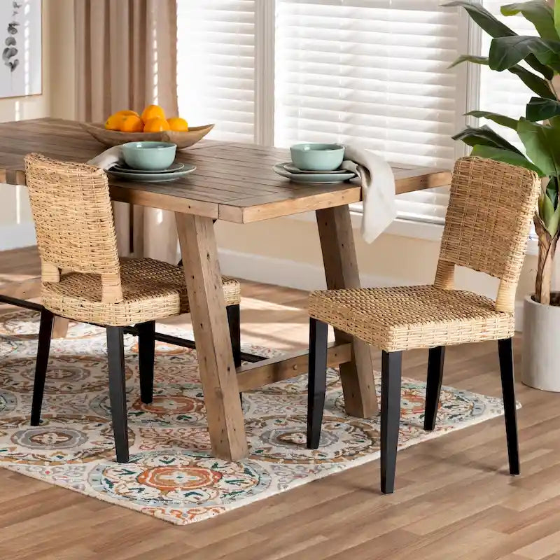 Ensemble de 2 chaises de salle à manger Bali &amp; Pari Dermot, style bohème moderne, en bois fini brun foncé et rotin naturel