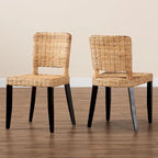 Ensemble de 2 chaises de salle à manger Bali &amp; Pari Dermot, style bohème moderne, en bois fini brun foncé et rotin naturel