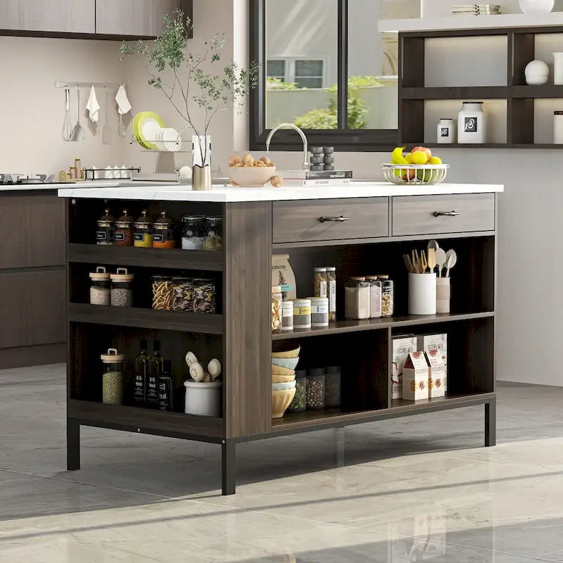 Îlot de cuisine avec rangement, table d'îlot, table de cuisine avec grand plan de travail
