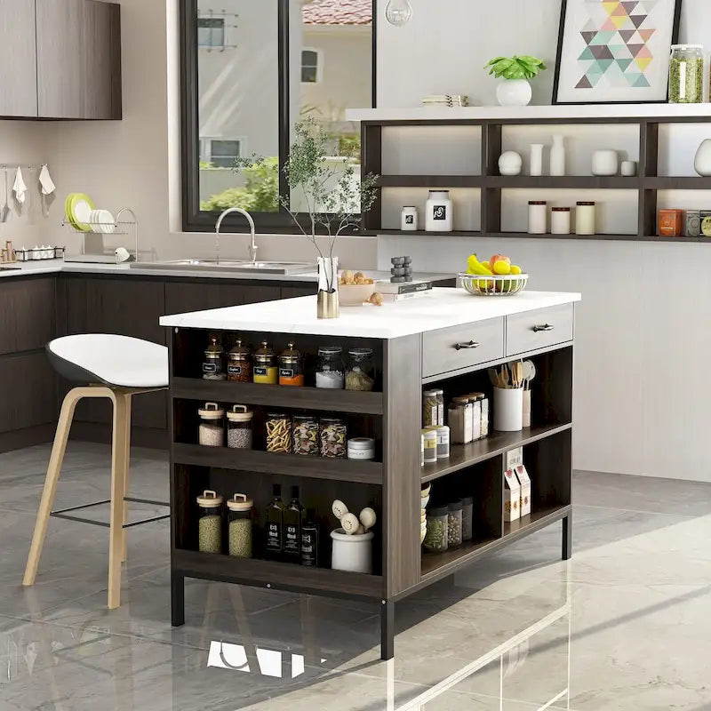 Îlot de cuisine avec rangement, table d'îlot, table de cuisine avec grand plan de travail