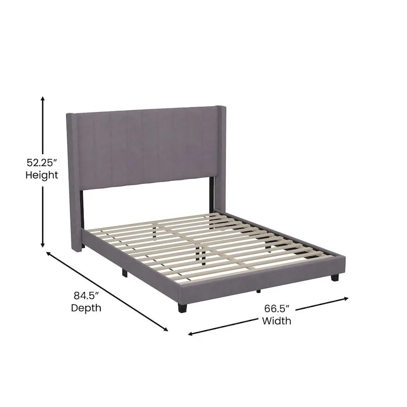 Lit plateforme capitonné avec tête de lit à oreilles