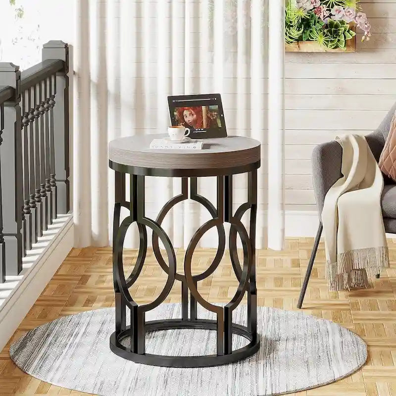 Table d'appoint ronde en bois pour salon ou chambre