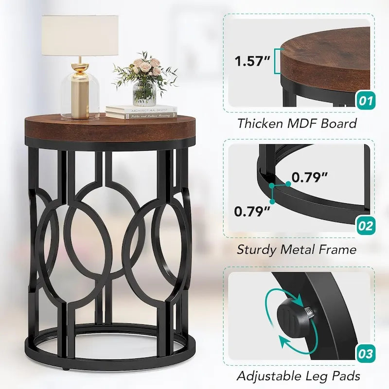 Table d'appoint ronde en bois pour salon ou chambre