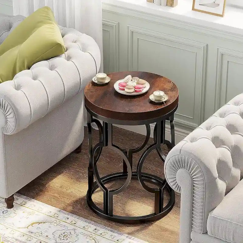 Table d'appoint ronde en bois pour salon ou chambre